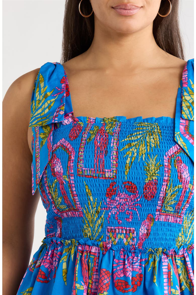 Bally Tropical Print Smocked Sleeveless Top, Alternate, color, PINK/ BLUE/ GREEN