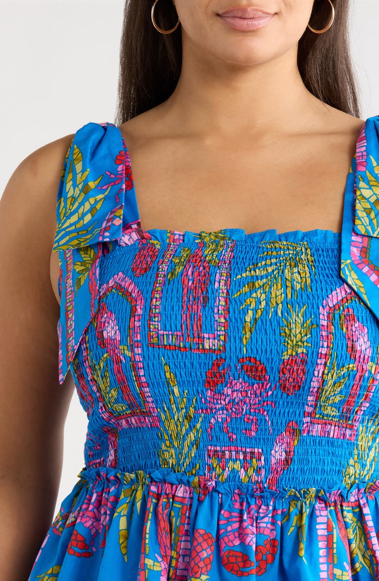 SUGARLIPS Bally Tropical Print Smocked Sleeveless Top, Alternate, color, Pink/ Blue/ Green