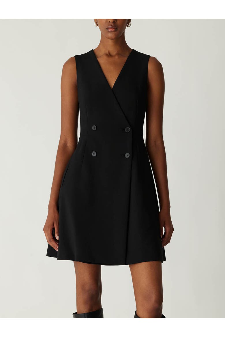 Refined Suiting Double Breasted Mini Dress, Alternate, color, BLACK
