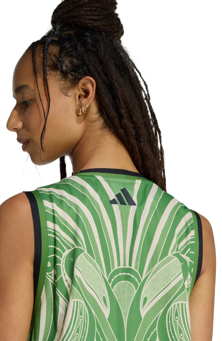 adidas x Farm Rio Print Jersey Dress, Alternate, color, Crew Green/ Black