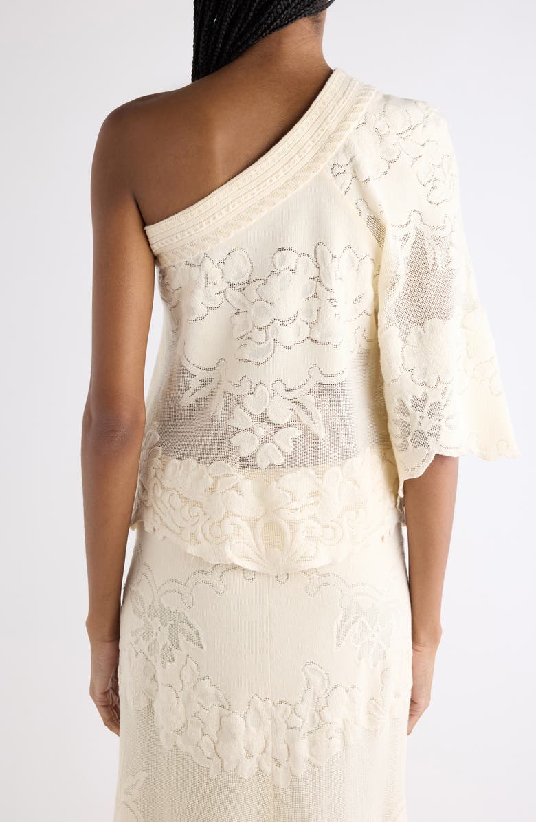 Isabel Marant Shilo Cotton Blend Floral Jacquard One-Shoulder Top, Alternate, color, Ecru