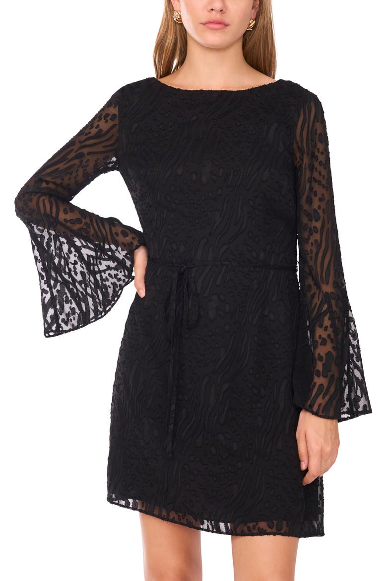 Long Sleeve Cowl Back Minidress, Alternate, color, RICH BLACK