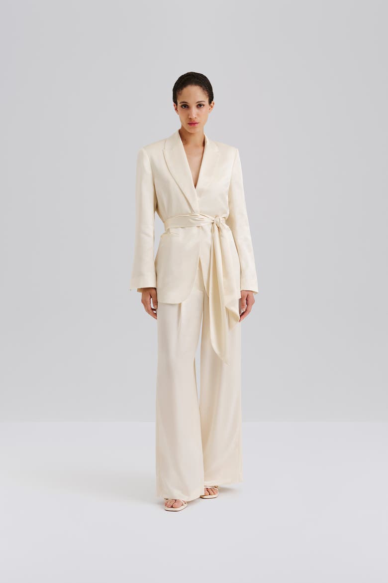 Liv Satin Wrap Blazer, Alternate, color, Vanilla
