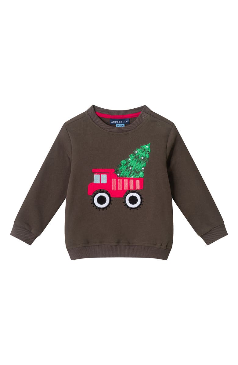 Andy & Evan Christmas Truck Embroidered Pullover & Joggers Set, Alternate, color,