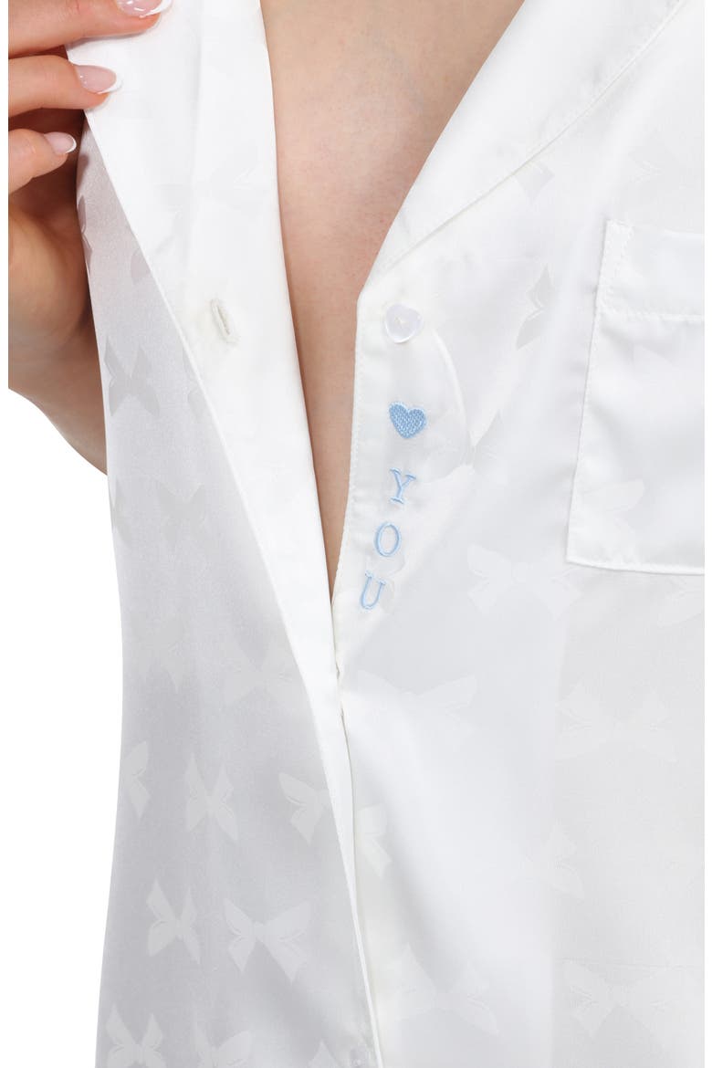 Forever Mine Bow Jacquard Satin Shortie Pajamas, Alternate, color, WHITE