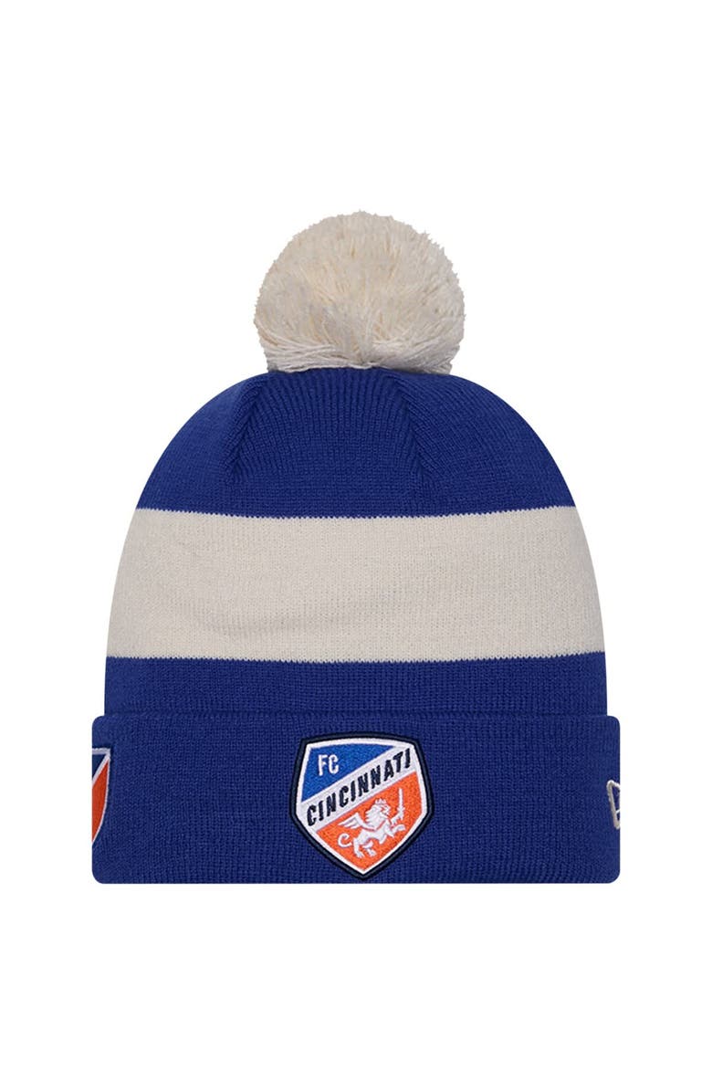 New Era Men's New Era Blue FC Cincinnati 2024 Kick Off Collection Cuffed Knit Hat with Pom, Main, color, 