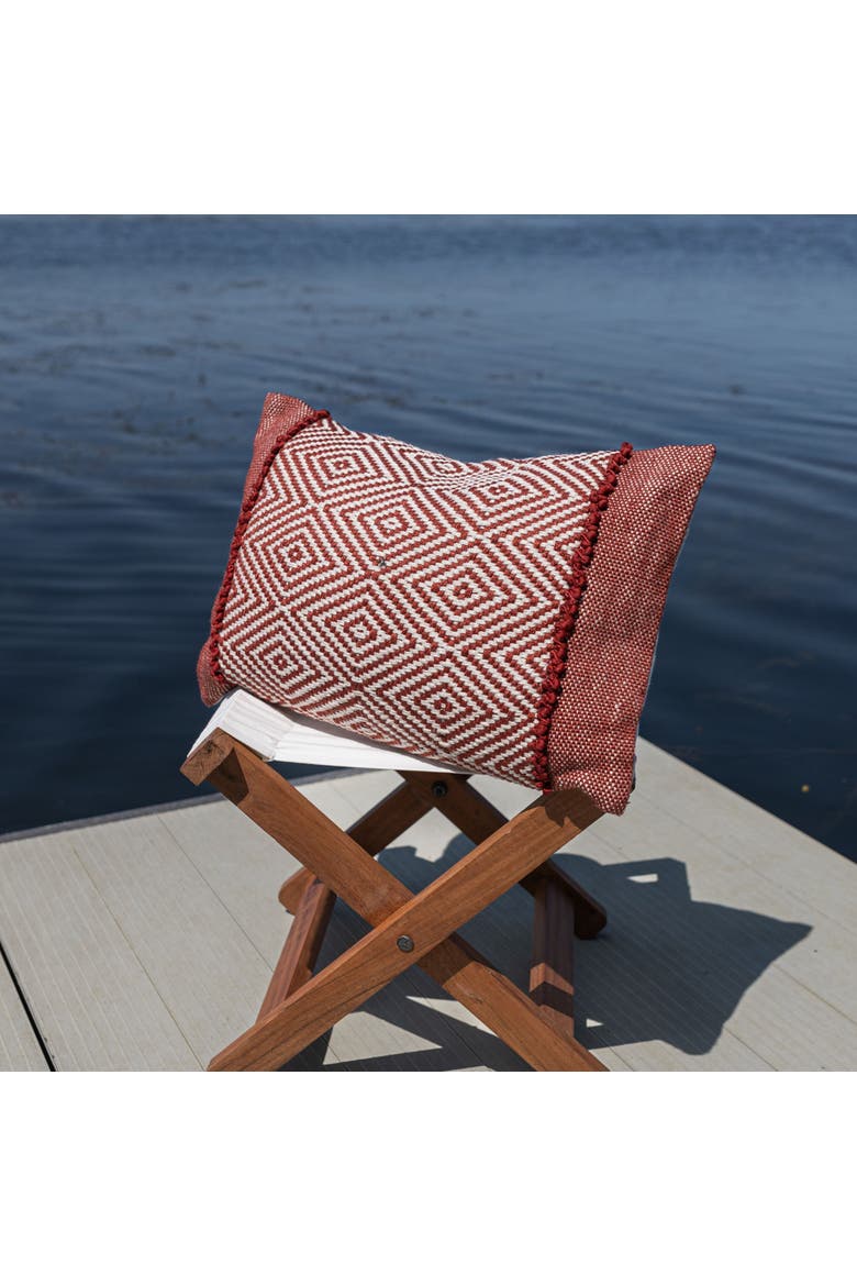 Outdoor Geometric Filled Lumbar Pillow, 16" x 24" Red, Alternate, color, Red