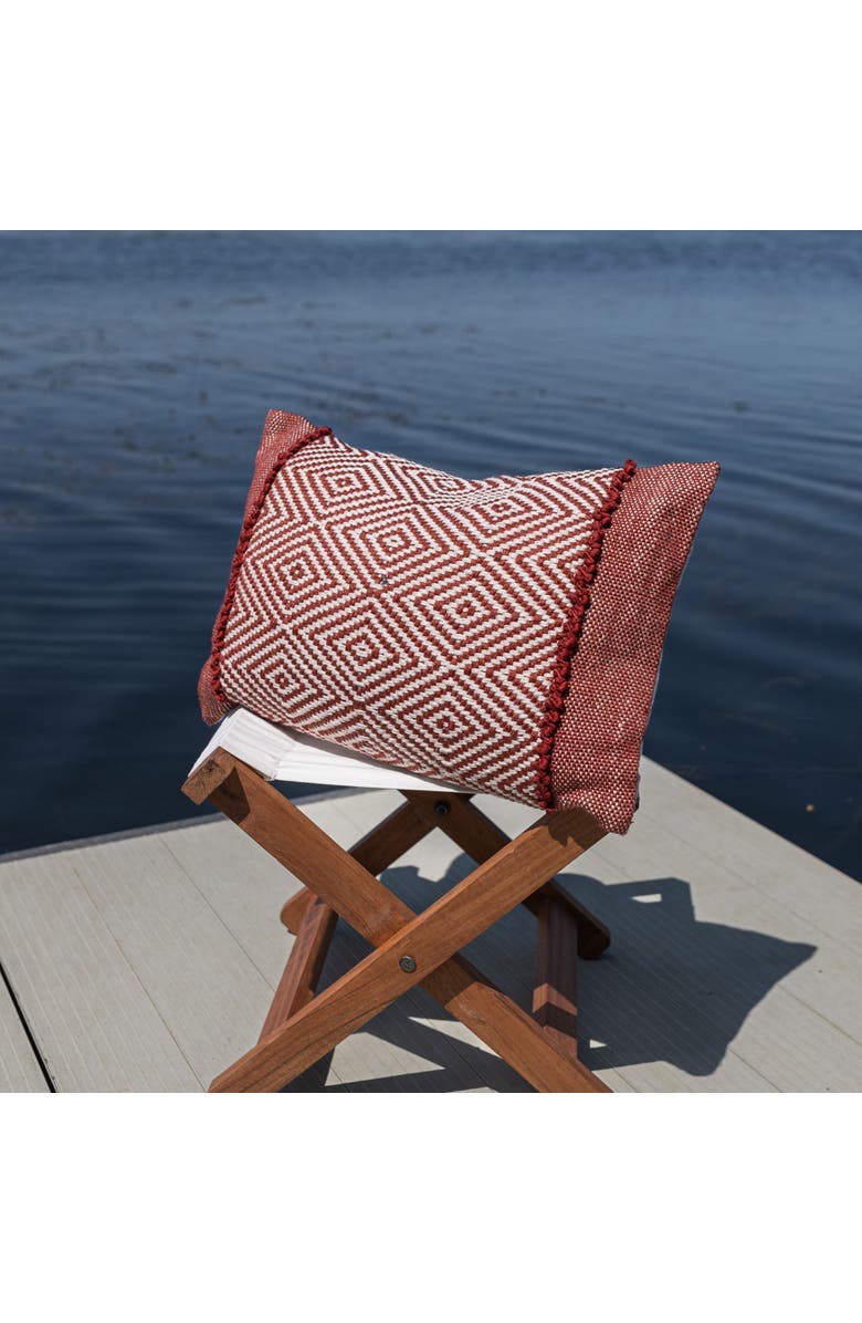 Foreside Home and Garden Outdoor Geometric Filled Lumbar Pillow, 16" x 24" Red, Alternate, color, Red