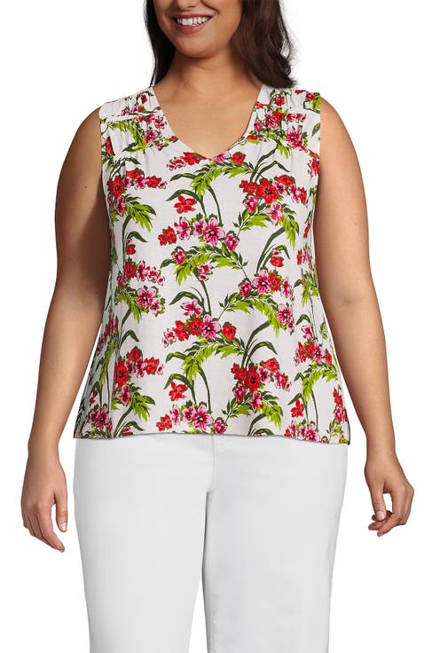 Plus Size Linen Blend Smocked Flowy Tank