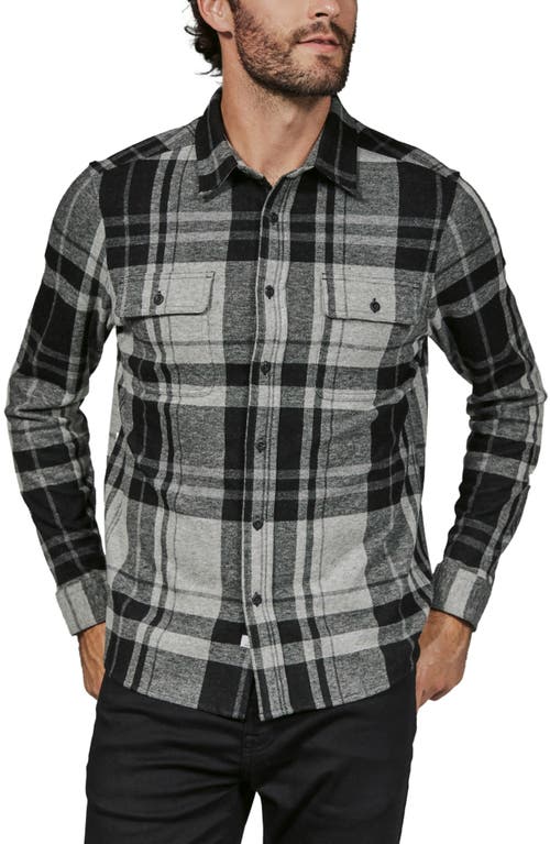 7 Diamonds Generation Plaid Knit Flannel Button-Up Overshirt in Black 