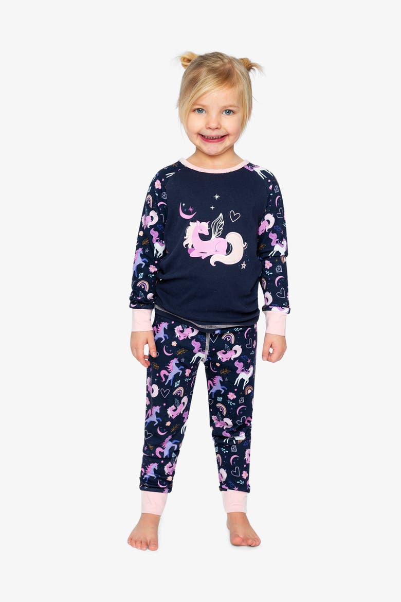 Unicorn Organic Cotton Top Pants Two Piece Pajama Set, Alternate, color, Purple Unicorn Print