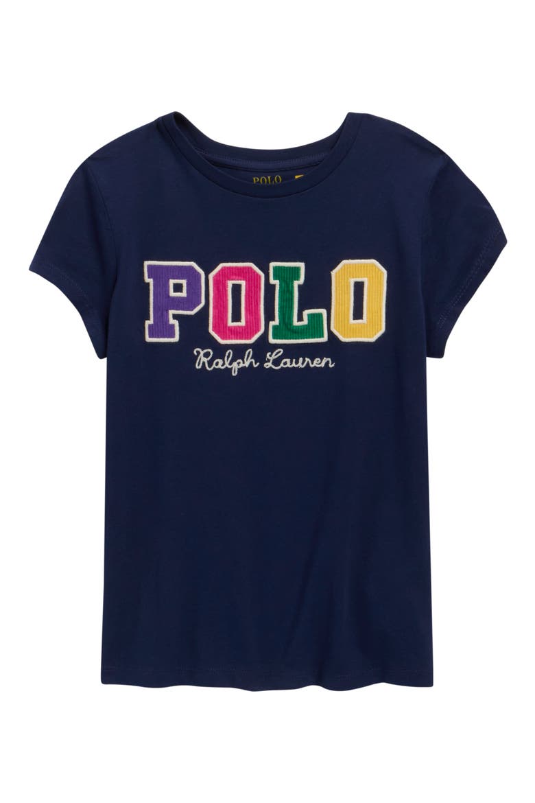 Kids' Logo Letter Cotton T-Shirt, Main, color, NAVY