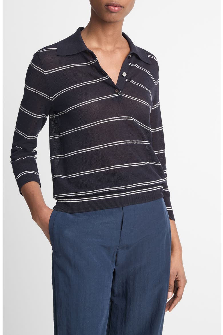 Stripe Cotton Piqué Polo, Alternate, color, COASTAL/ OFF WHITE