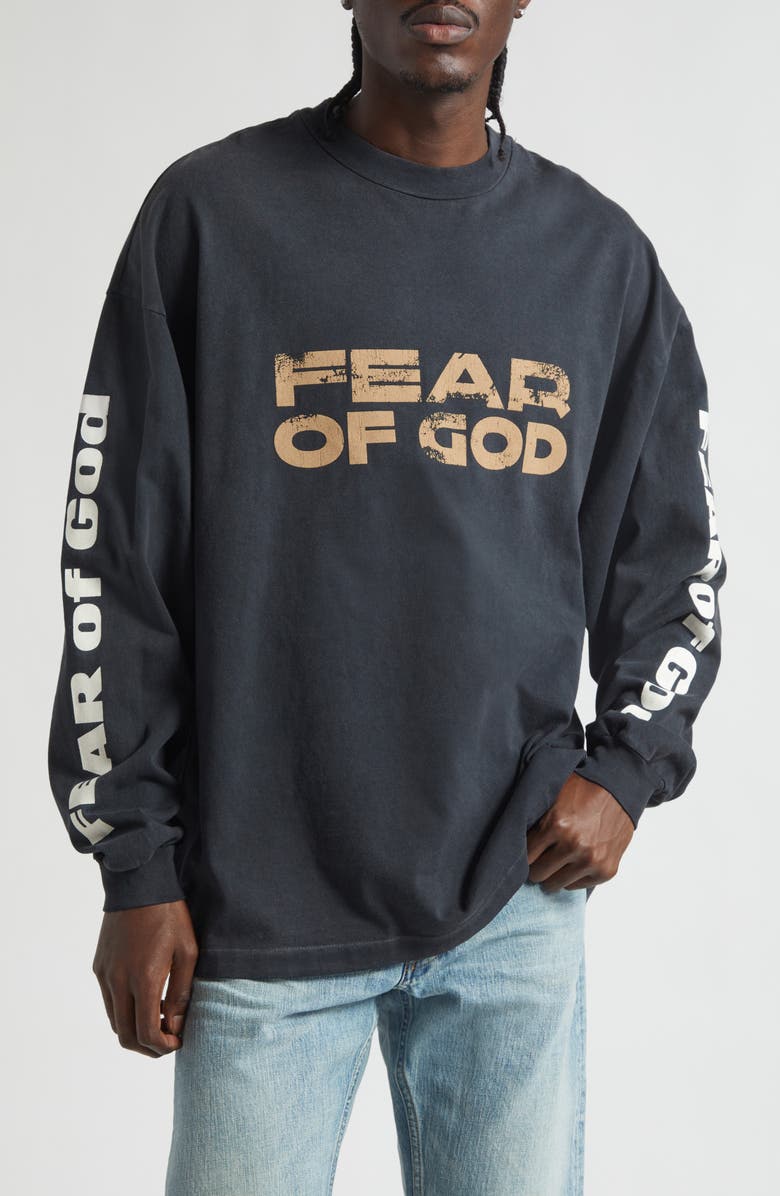 Fear of God Relaxed Long Sleeve Logo Graphic T-Shirt, Main, color, Black Black