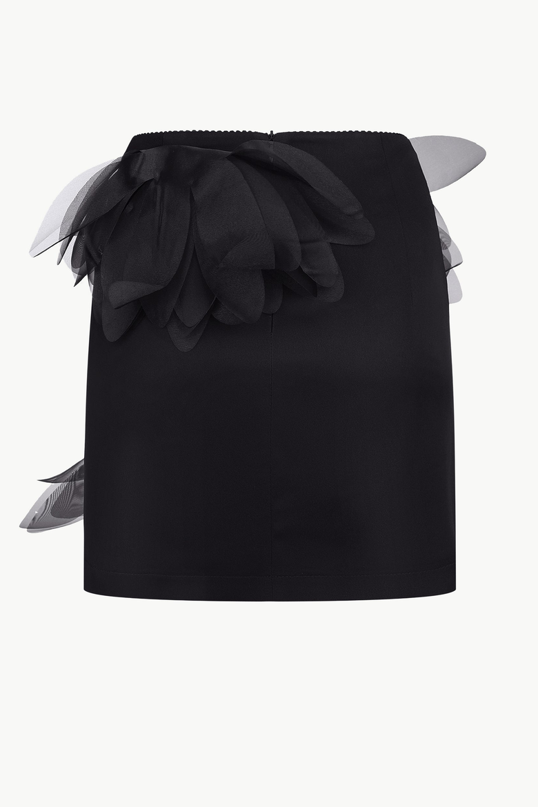 Fitted Floral-Applique Mini Skirt, Alternate, color, Black