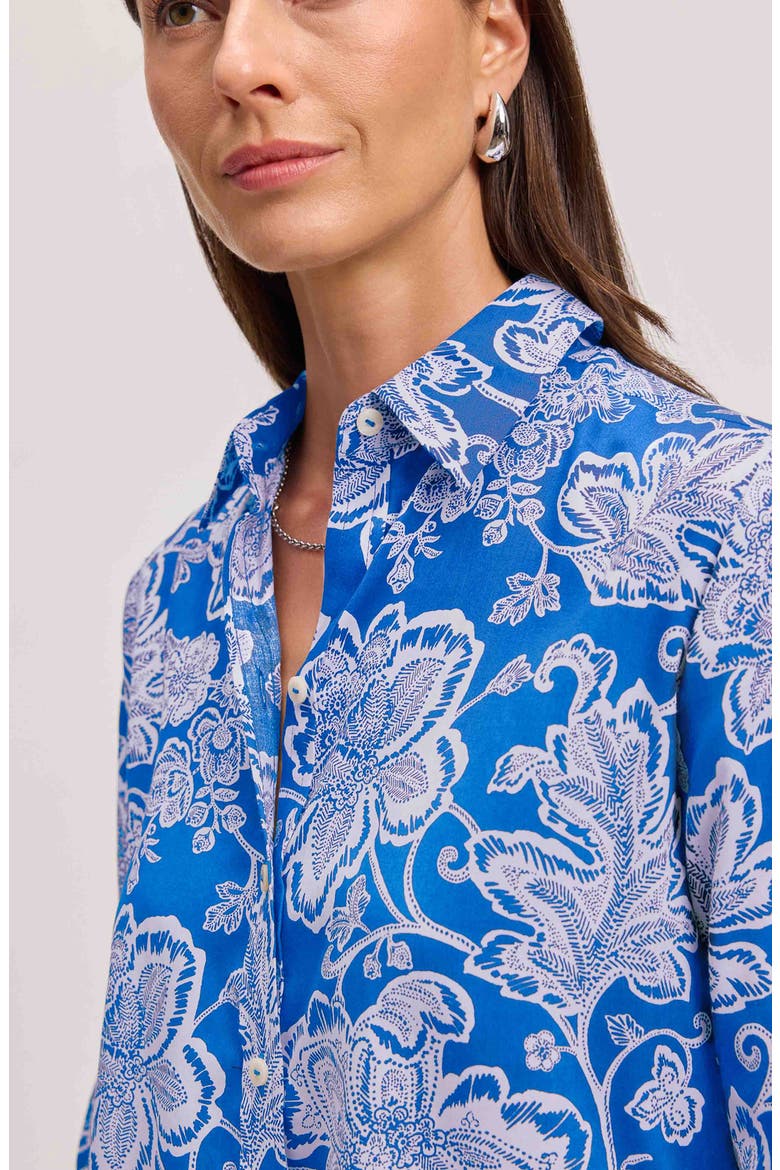Meghan Floral Print Cotton Button-Up Shirt, Alternate, color, COBALT BLUE