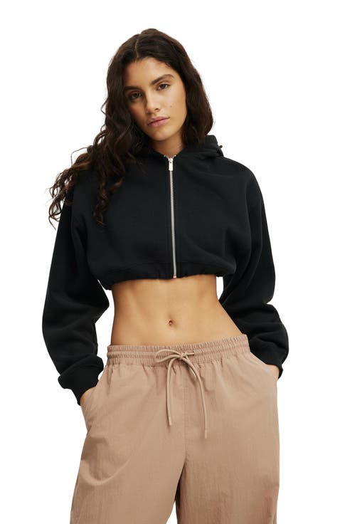 Women's Active Plush Micro Cropped Zip Through