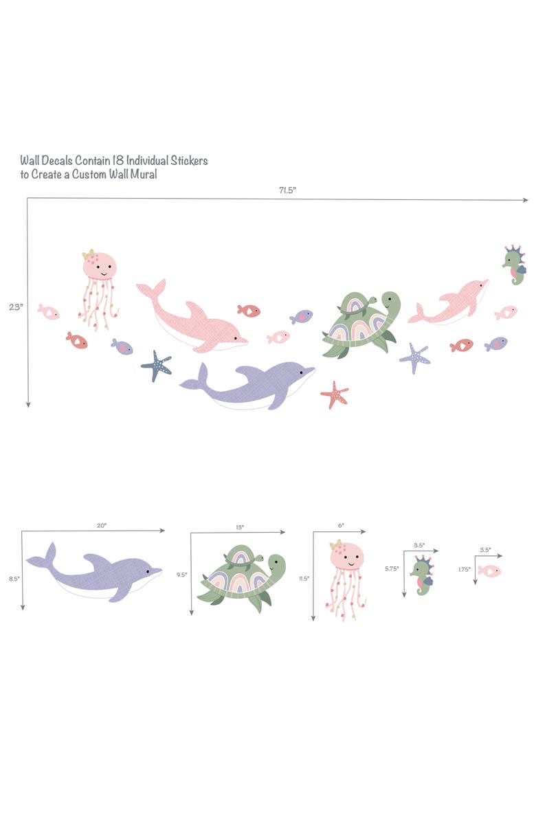Lambs & Ivy Sea Dreams Dolphins/Turtles/Fish Underwater/Nautical Wall Decals, Alternate, color, Multicolor