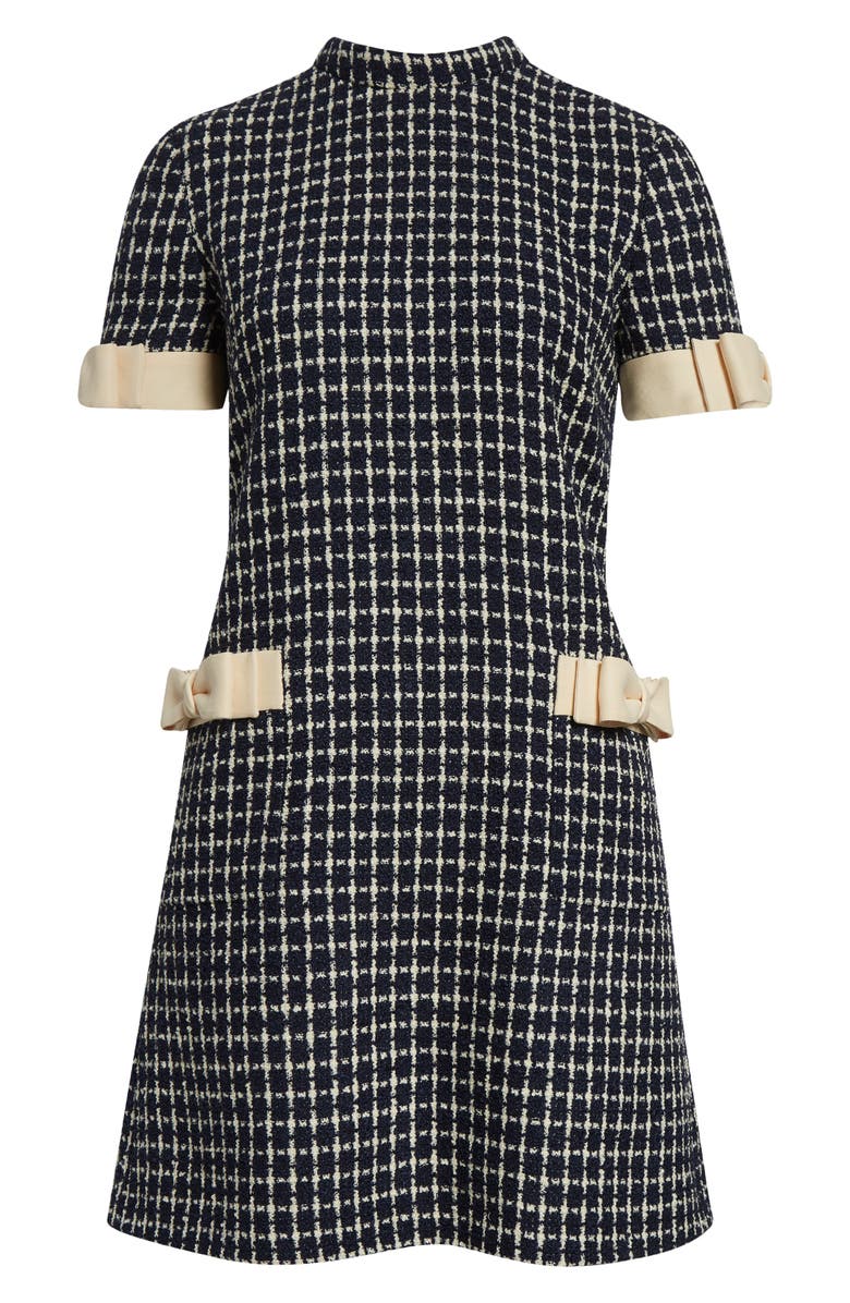 Valentino Garavani Bow Detail Wool & Silk Bouclé Dress, Alternate, color, White/ Navy