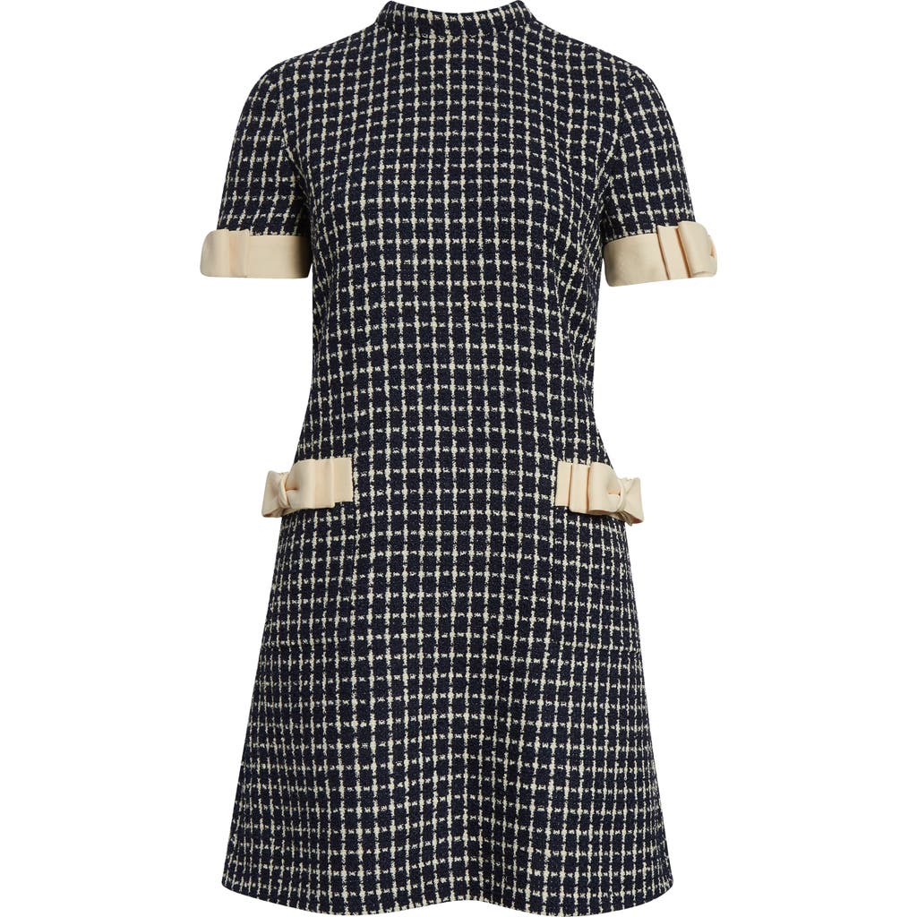 Valentino Bow-embellished Boucle Mini Dress In Gray