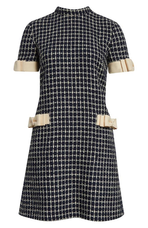 Valentino Garavani Bow Detail Wool & Silk Bouclé Dress In Blue