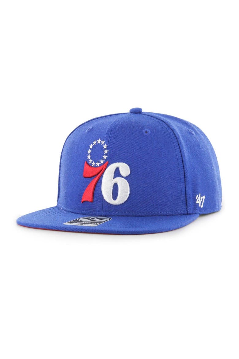 Men's '47  Royal Philadelphia 76ers Sure Shot Captain Snapback Hat, Alternate, color, Royal