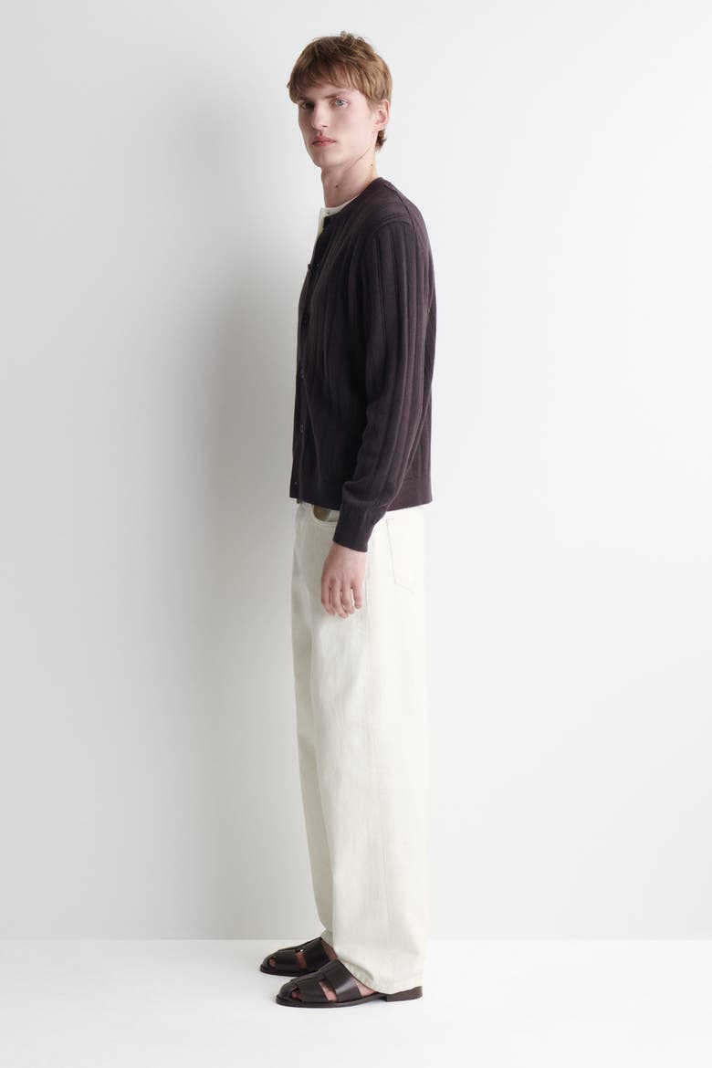 Ribbed Wool-Cotton Cardigan, Alternate, color, BROWN