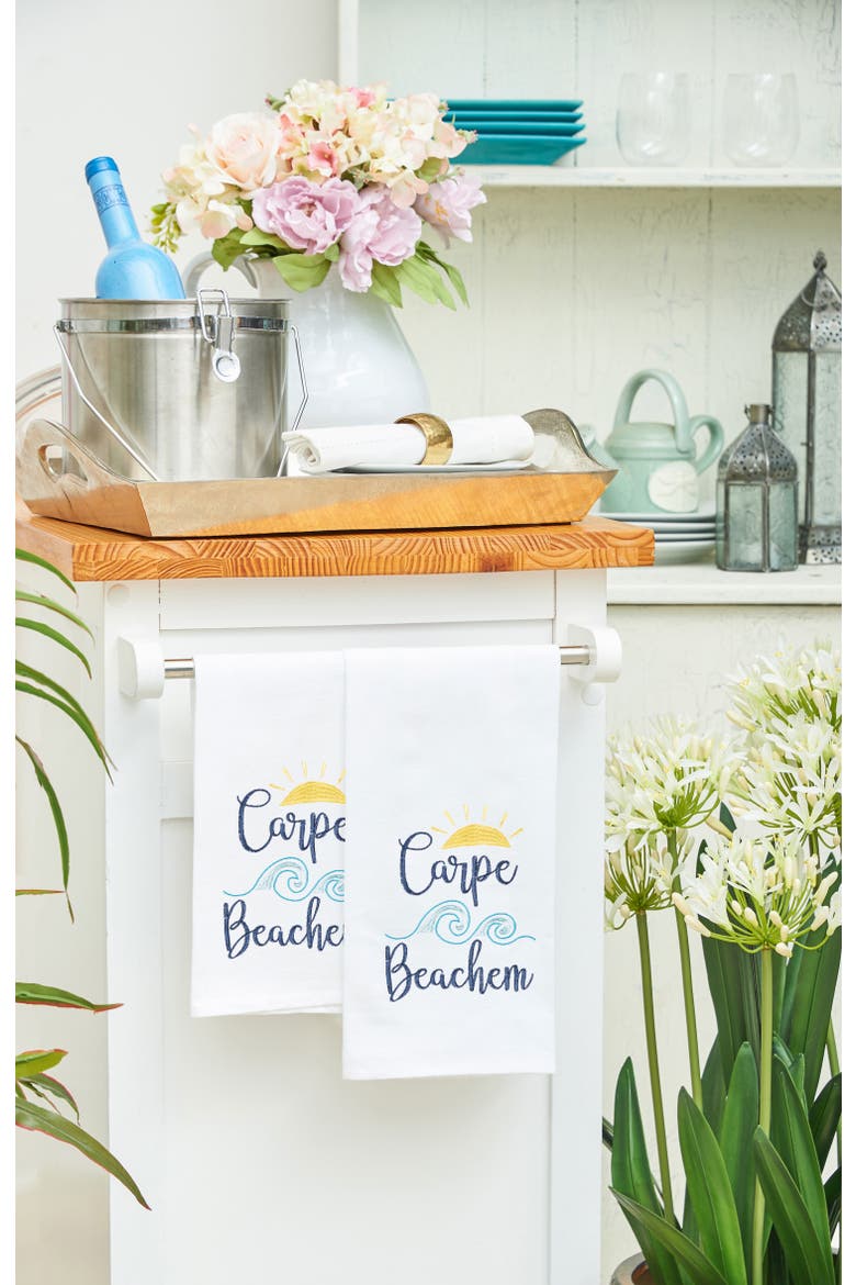 Carpe Beachem Only Flour Sack Kitchen Towel, Alternate, color, White