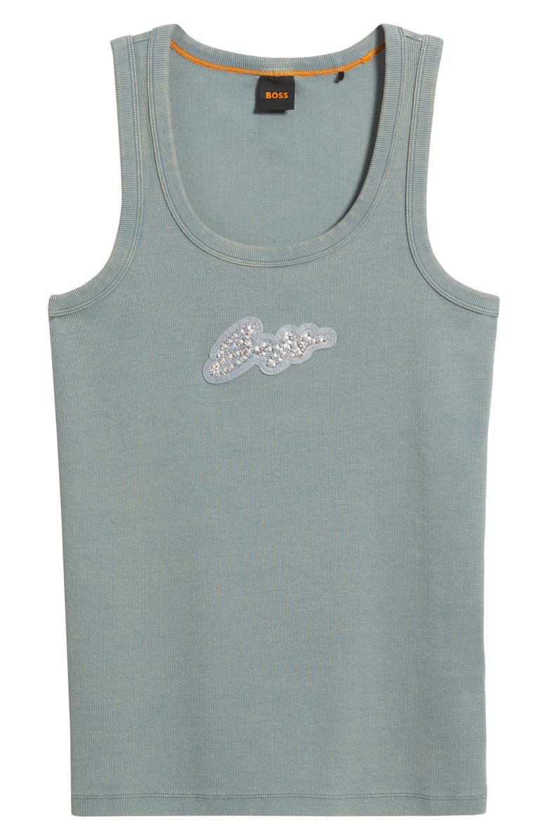 BOSS Orange Embellished Cotton Graphic Tank, Alternate, color, Grey