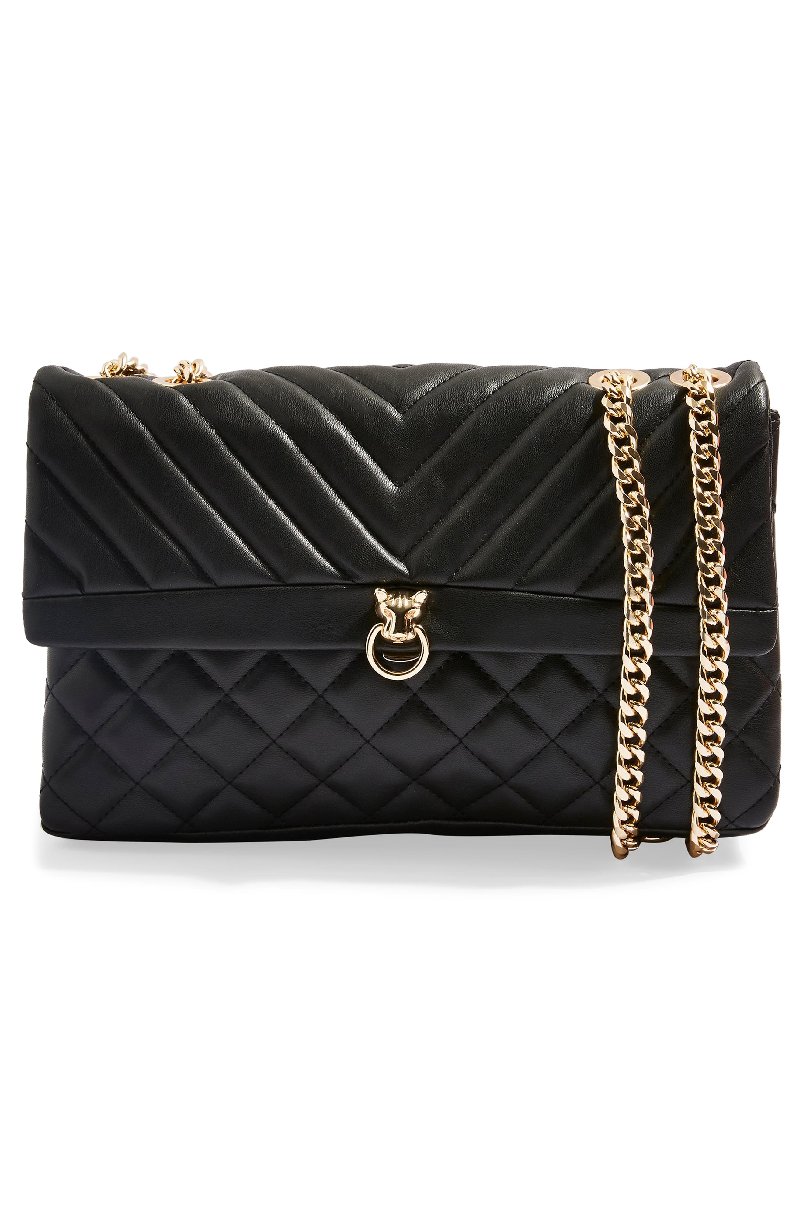 Topshop Panther Quilted Faux Leather Shoulder Bag, Alternate, color, 