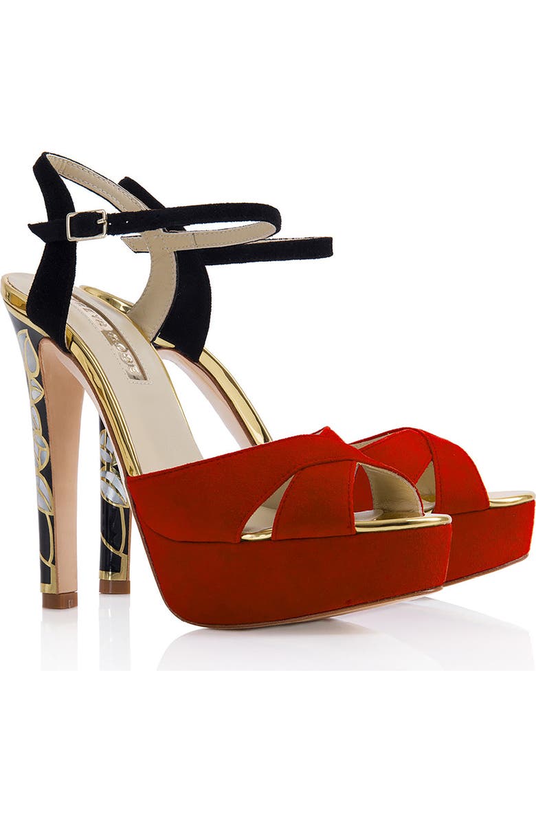 Freya Rose Rose in Bloom Rouge Ankle Strap Pearl Heel Sandal, Alternate, color, Red