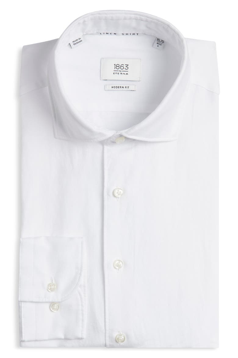 Modern Fit Cotton & Linen Dress Shirt, Alternate, color, WHITE