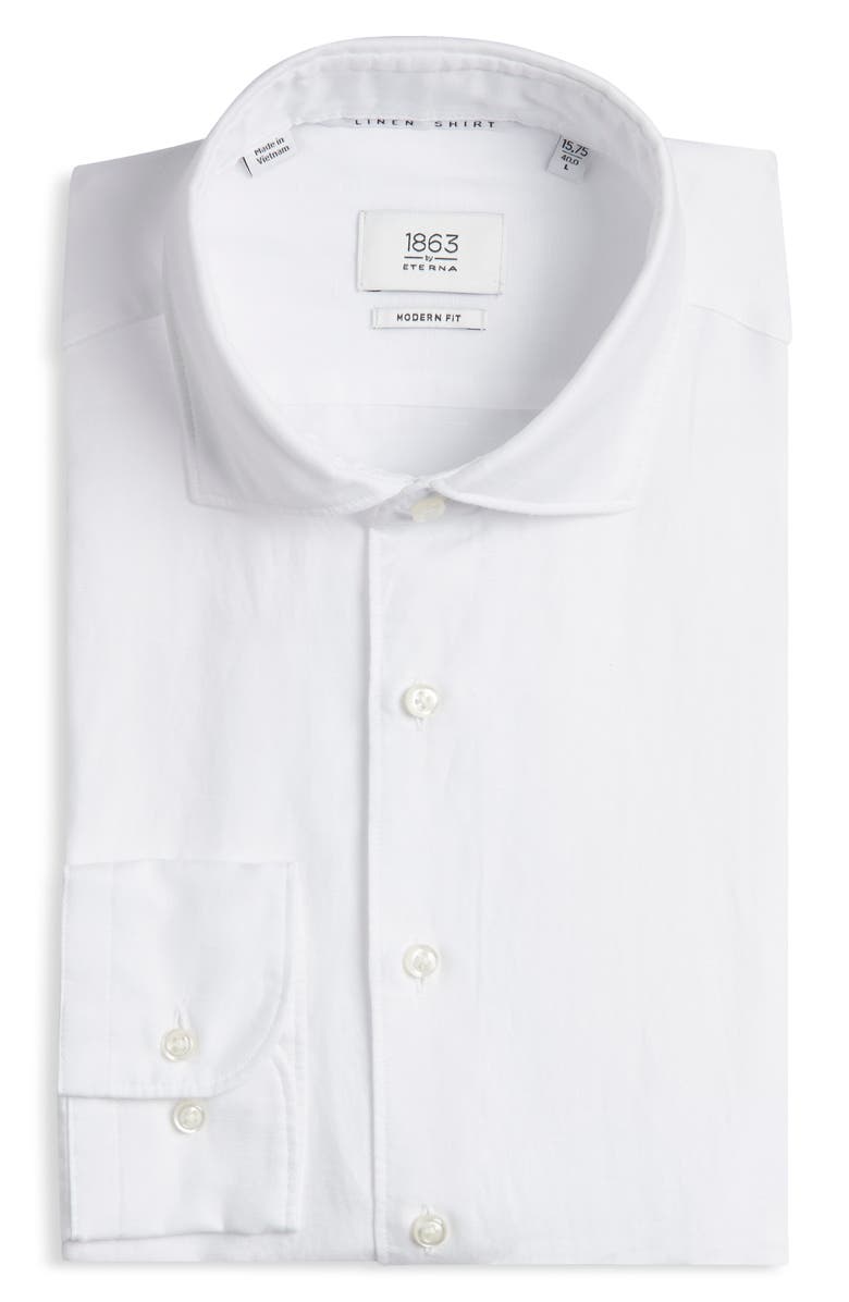 1863 by Eterna Modern Fit Cotton & Linen Dress Shirt, Main, color, White