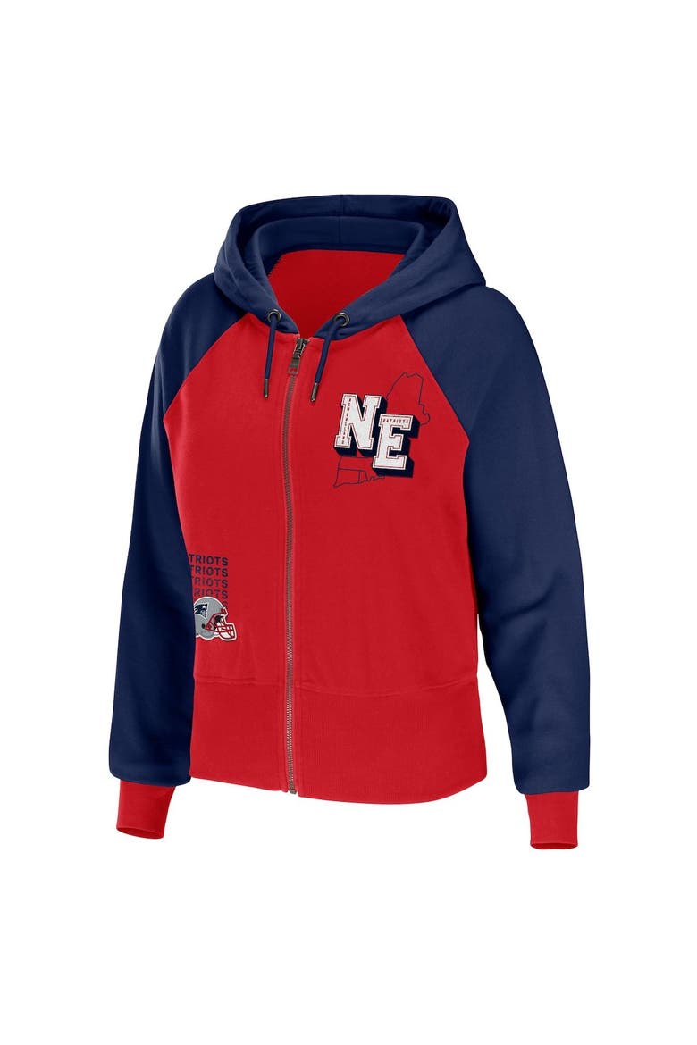 Women's WEAR by Erin Andrews Red New England Patriots Colorblock Lightweight Full-Zip Hoodie, Alternate, color, Red