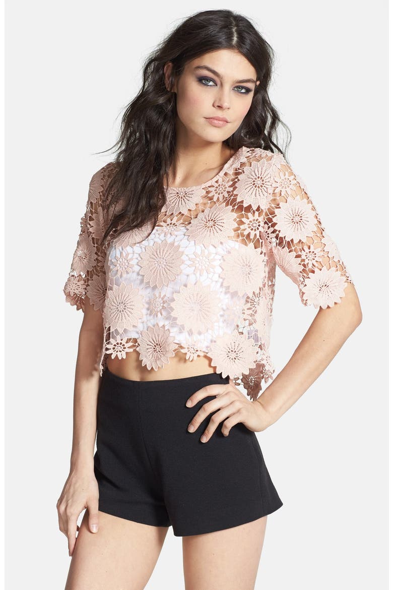 ASTR Crocheted Floral Crop Top, Main, color, BLUSH
