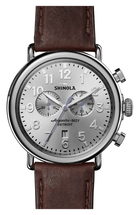 The Runwell Chrono Leather Strap Watch, 47mm