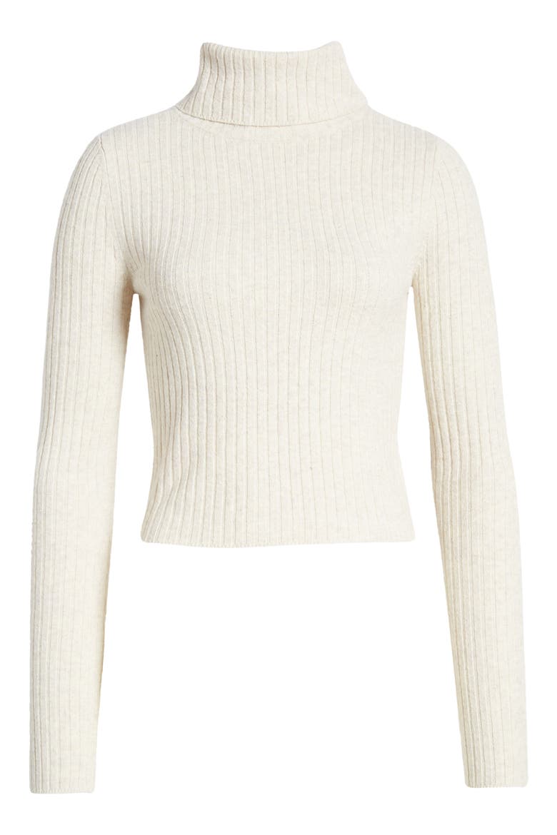 Rib Crop Turtleneck Sweater, Alternate, color, BEIGE OATMEAL LIGHT HEATHER