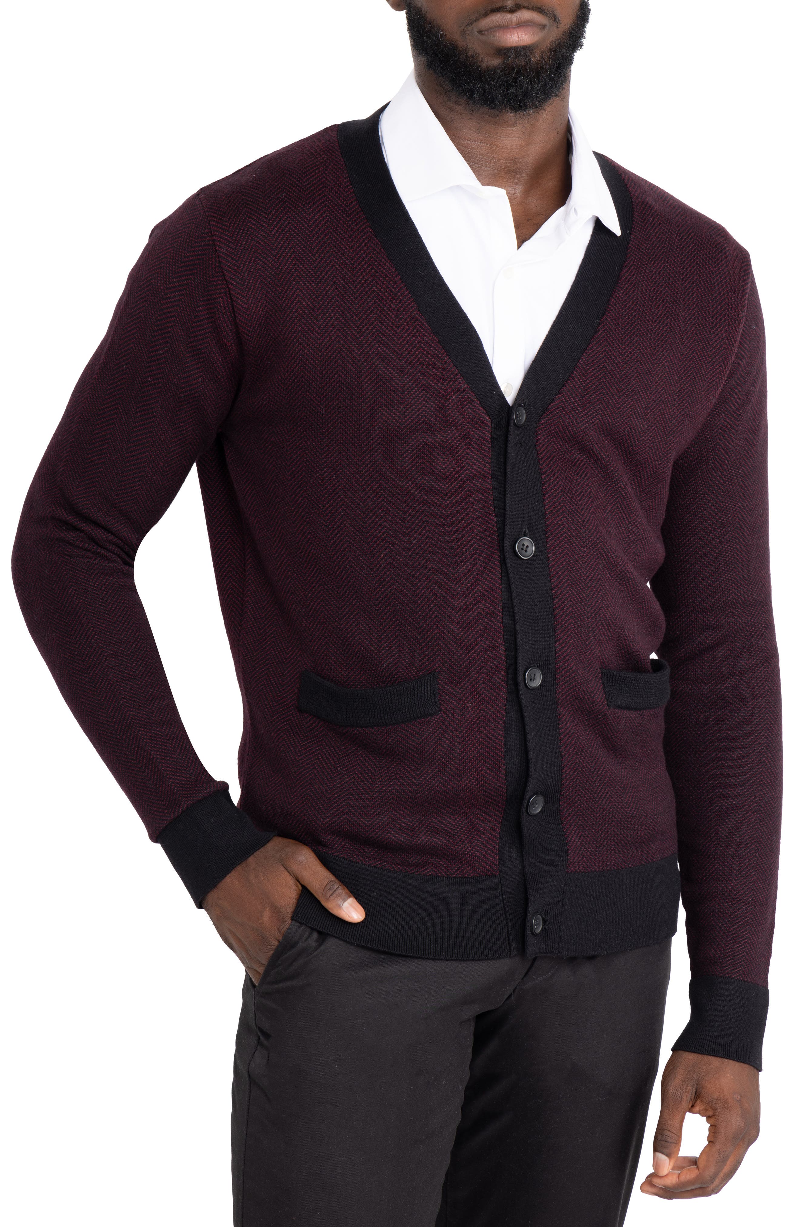 XRAY Herringbone V-Neck Button Front Cardigan