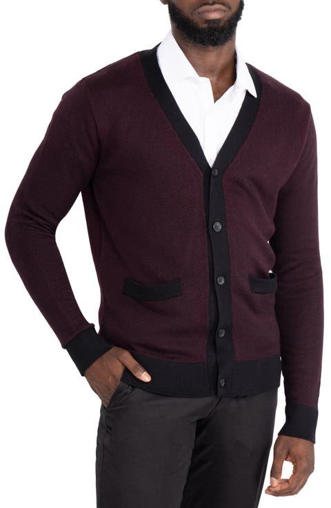 Herringbone V-Neck Button Front Cardigan