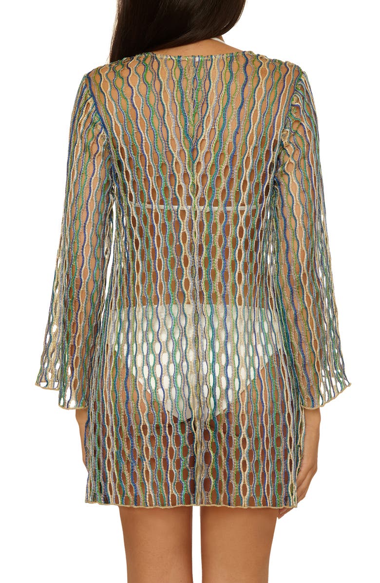 Becca Desert Dancer Metallic Long Sleeve Sheer Cover-Up Dress, Alternate, color, Sky Blue Multi