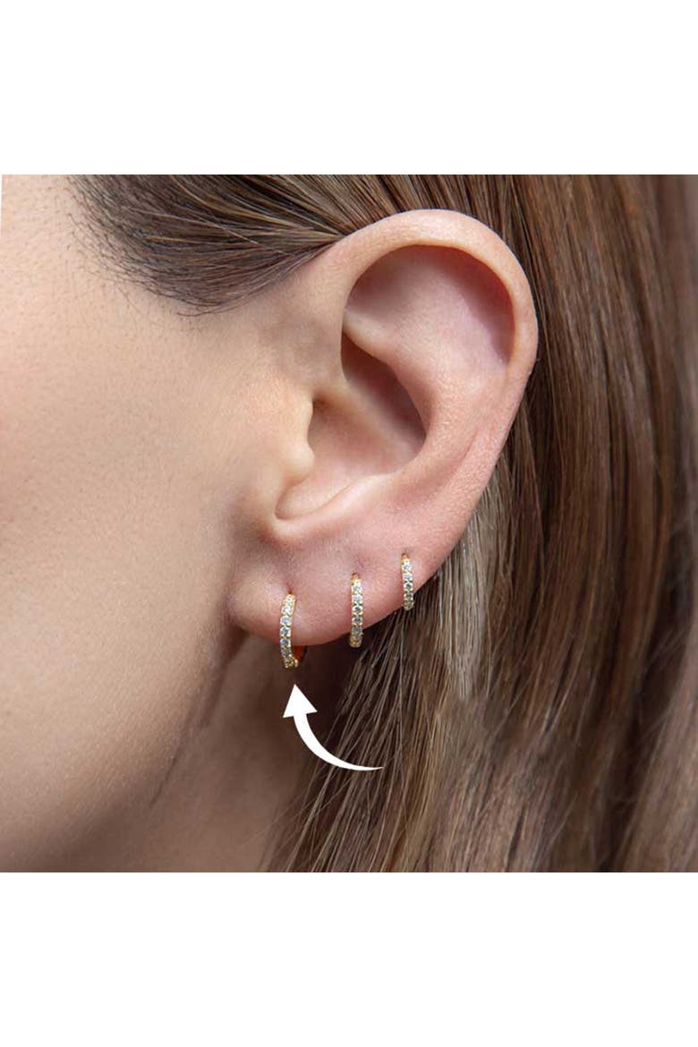 Gold Eight Mm Huggie Pave Hoop Earring, Alternate, color, Gold