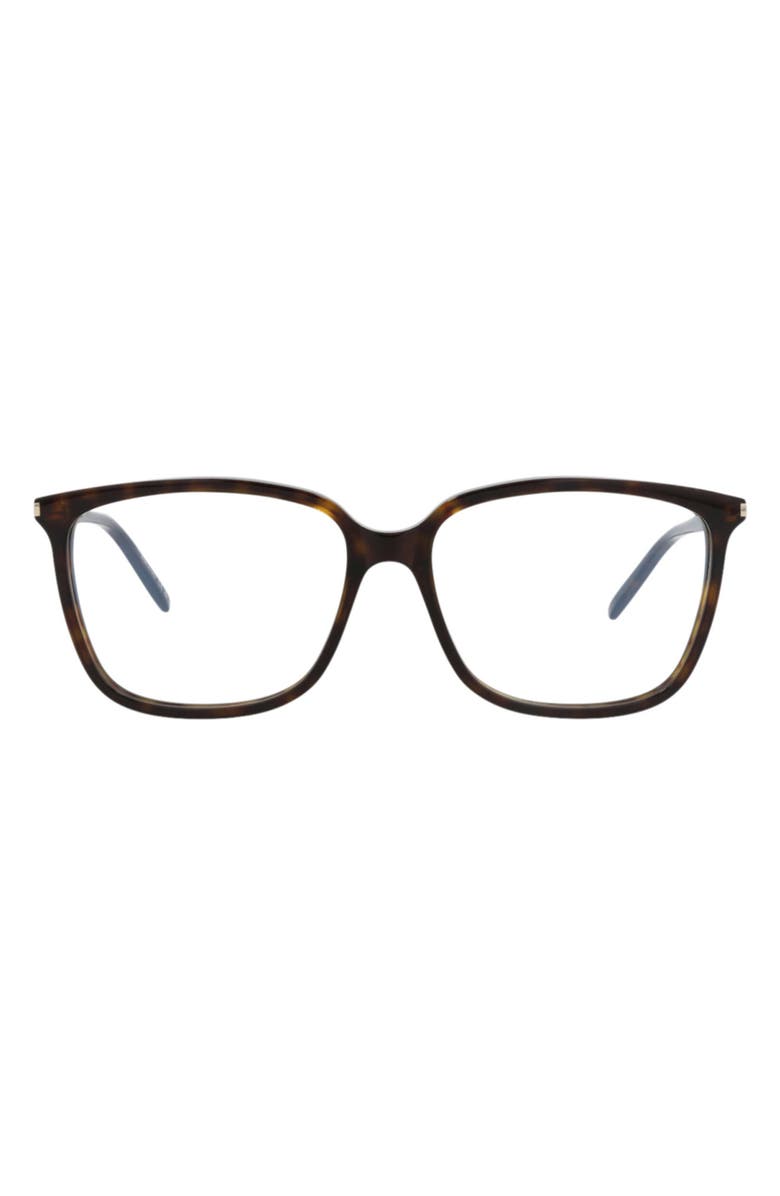 Saint Laurent 56mm Square Optical Glasses, Main, color, Havana Havana Transparent