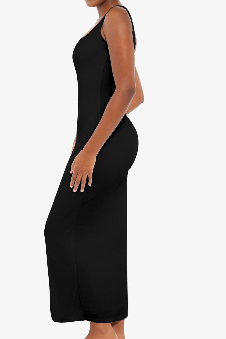 Shapewear Modal Slimming Lace Trim Henley Tank Maxi Spring Resort Dress, Alternate, color, Midnight Black