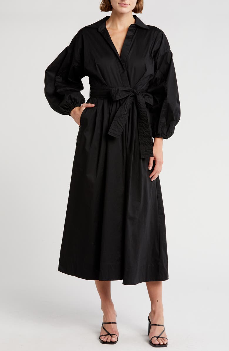 Mila Mae Long Sleeve Stretch Cotton Poplin Dress, Main, color,