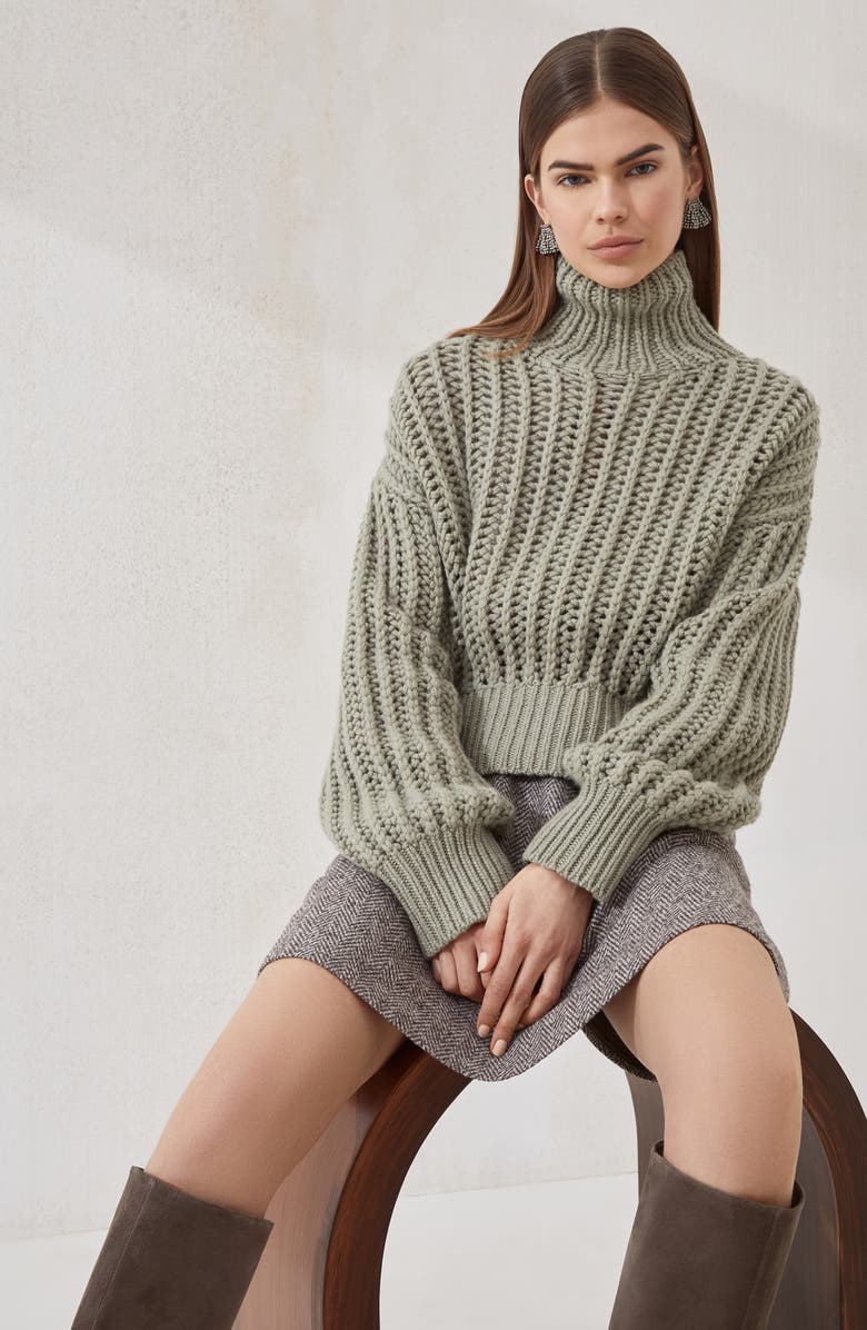 Brunello Cucinelli Cashmere Feather yarn sweater, Alternate, color, Green