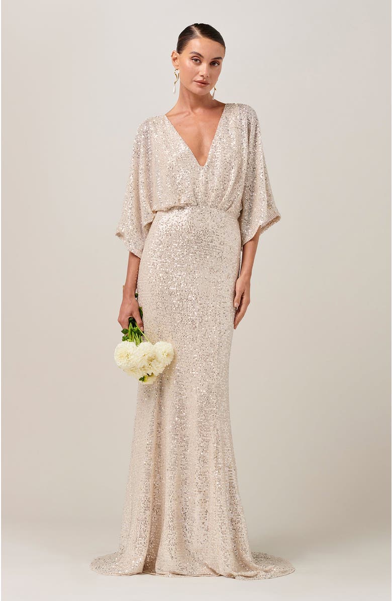 BWLDR Isla Sequin Gown, Main, color, Champagne Sequin