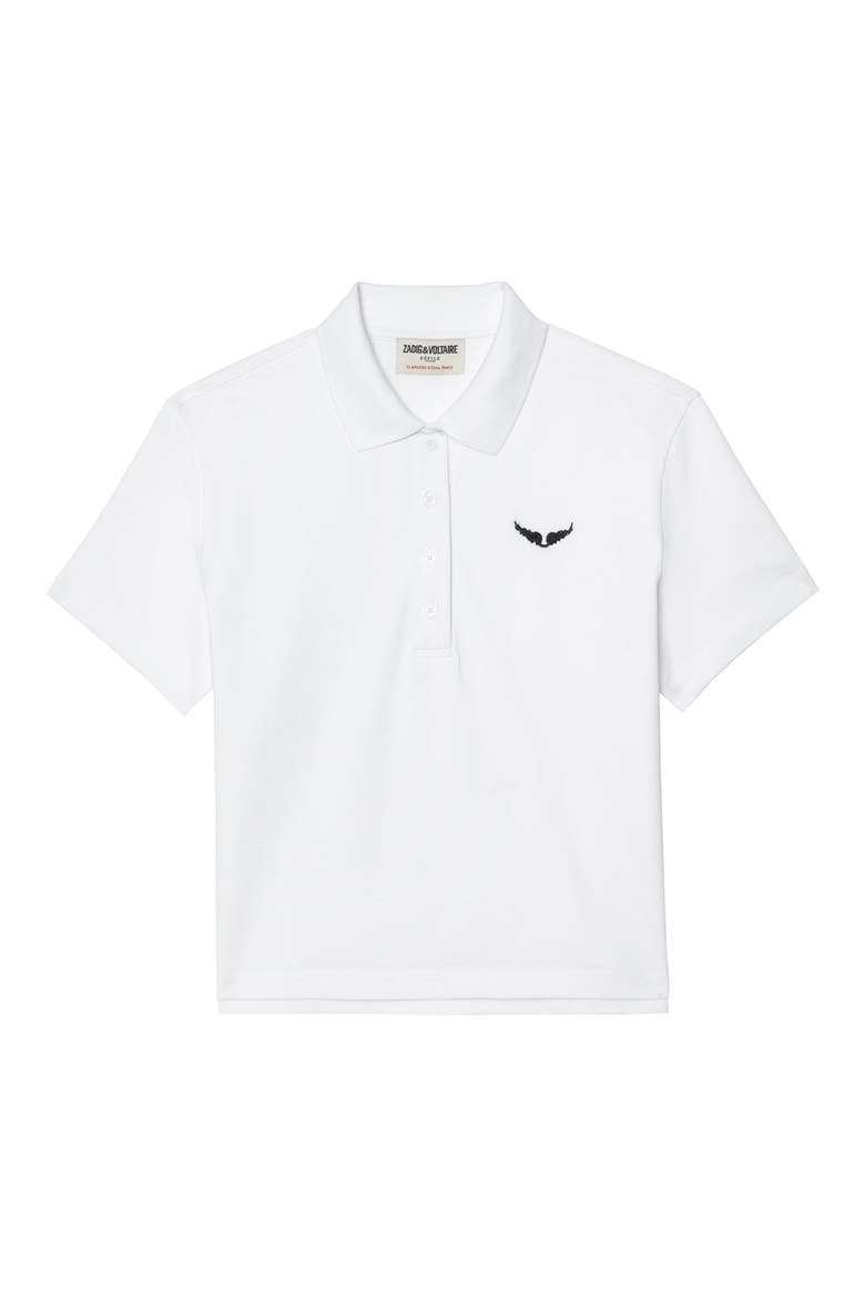 Mirta Wings Crop Cotton Polo Shirt, Alternate, color, WHITE