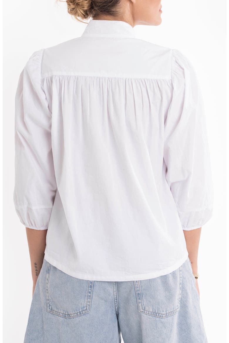 Cotton Tie Neck 3/4 Sleeve Top, Alternate, color, White