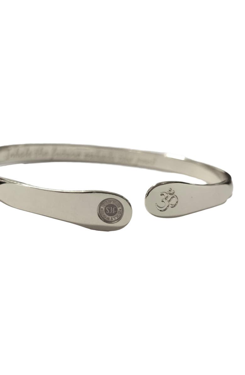 Hollywood Sensation Yoga Bracelets, Om Bracelets, Engraved Bracelets Inhale the future exhale the past- The Om Symbol, Alternate, color, Silver