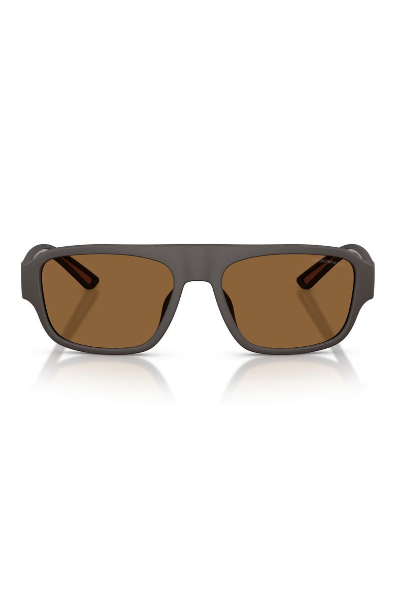 55mm Rectangle Sunglasses, Main, color, RUBBERIZED MATTE BROWN / BROWN